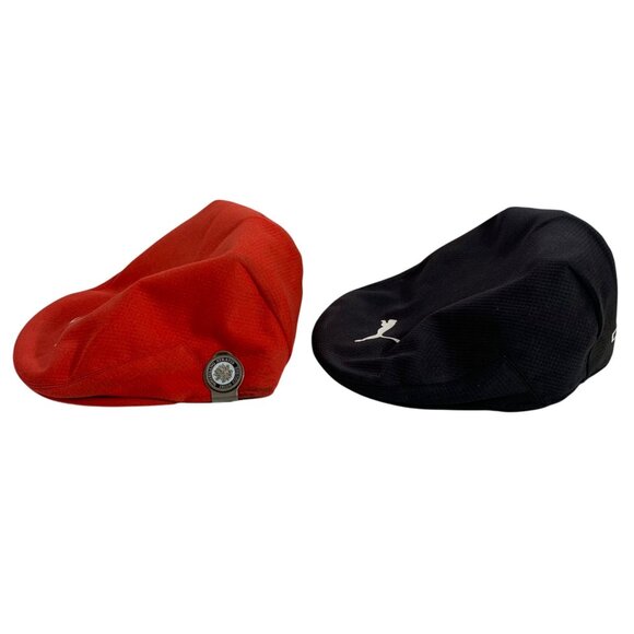 Puma Cobra Mens Flat Caps Golf Hat Set Of 2 Black/Red Lightweight SZ L/XL - Picture 2 of 8